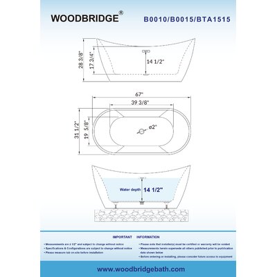 WoodBridge 67'' X 32'' Freestanding Soaking Acrylic Bathtub & Reviews ...